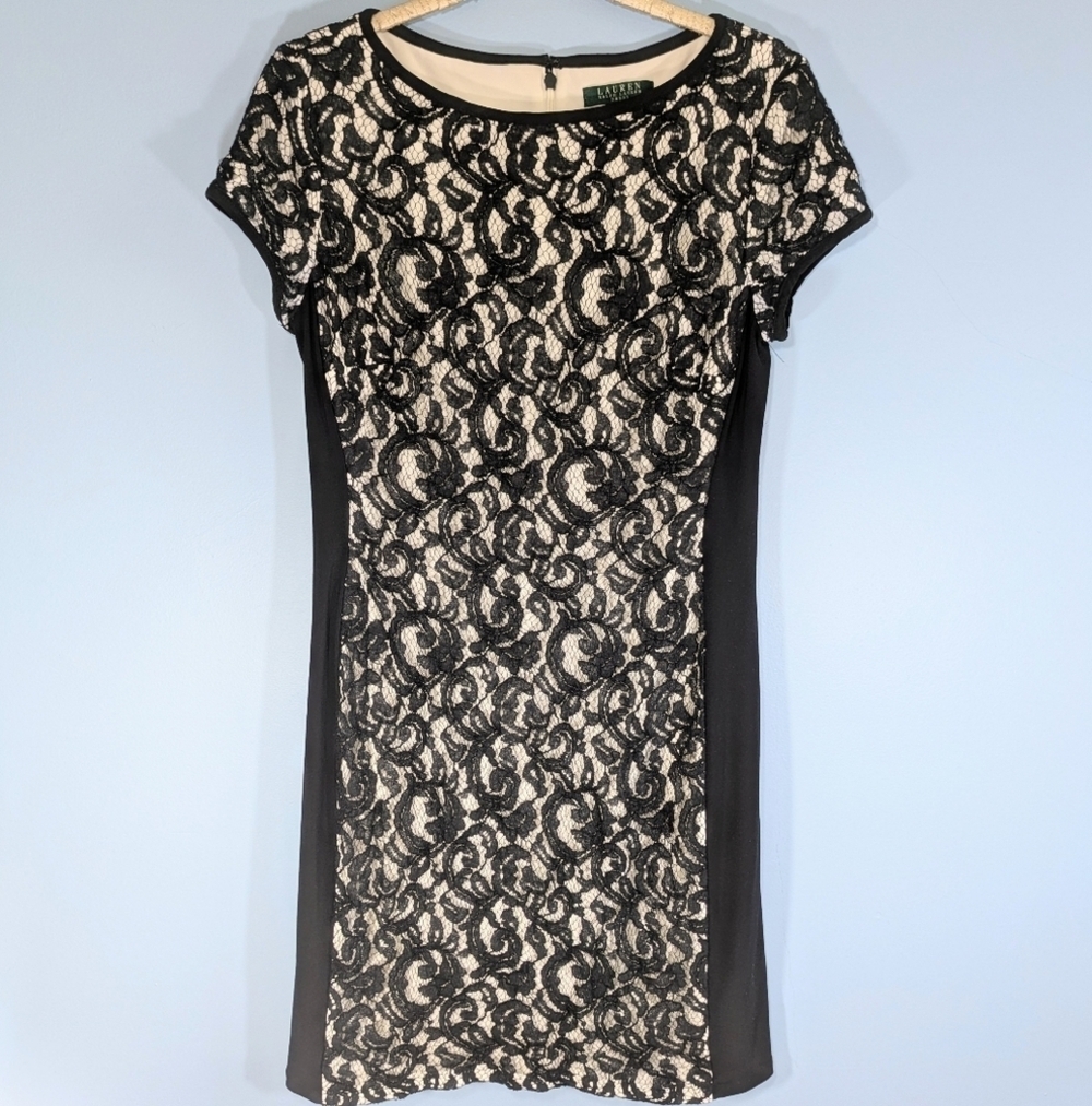 Ralph Lauren Black Lace Cap Sleeves Dress